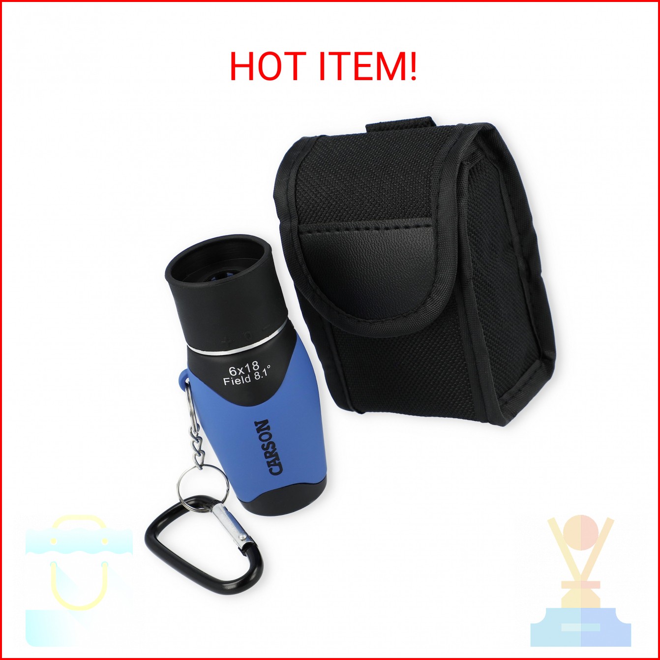 Carson MiniMight 6x18mm Pocket Monocular with Carabiner Clip, Blue (MM-618CB)