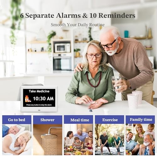 7'' Dementia Clock For Seniors, Large Display Digital Clock With Date, 7" White
