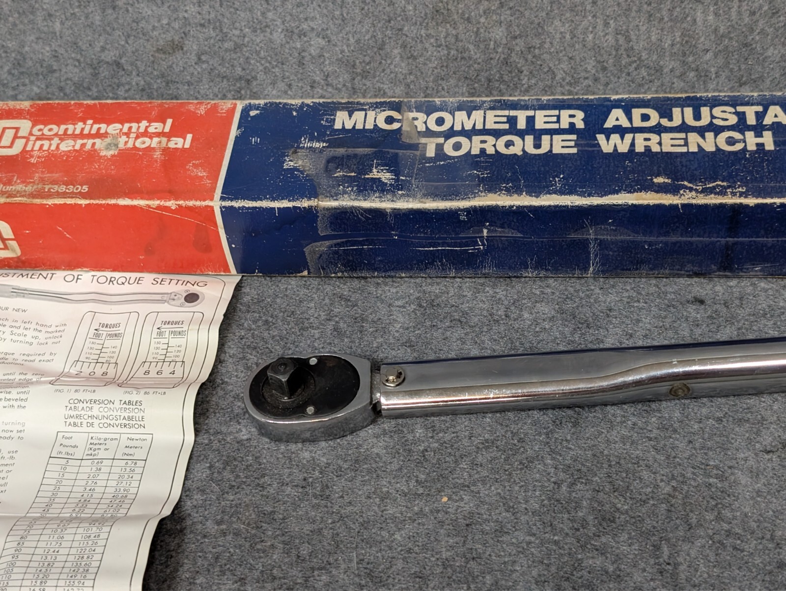 Continental 3/8" Drive Ratcheting Head Micrometer Torque Wrench 10-80 ft-lbs