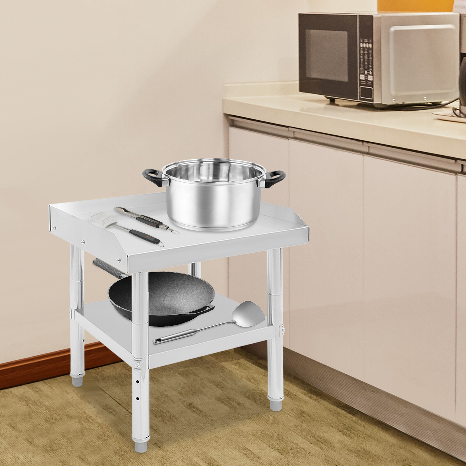 2 Tier Metal Work Table Adjustable Work Bench Kitchen Garage Laundry Prep Table