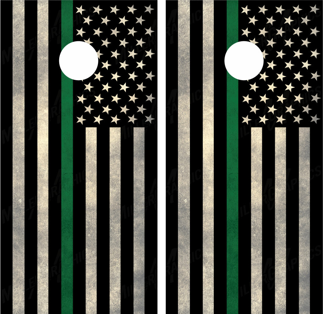 American Flag Thin Green Line Cornhole Board Decal Wrap Wraps