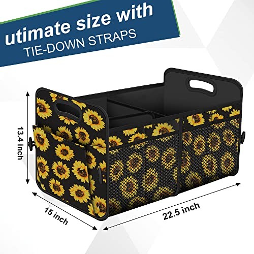 Car Trunk Organizer with 72L Capacity Waterproof Collapsible Large Sunflower