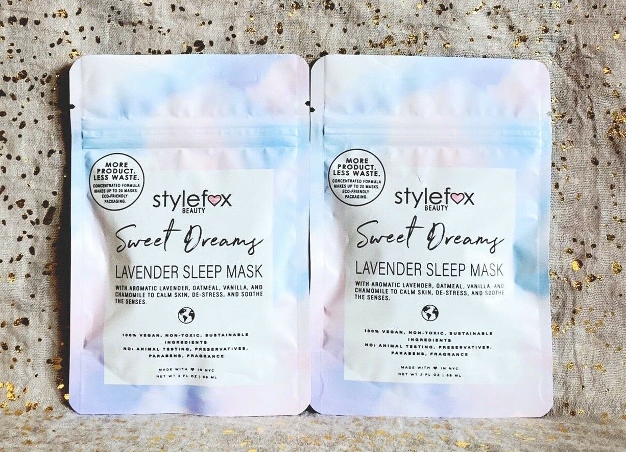 2x~Stylefox Beauty Sweet Dreamy Lavender Sleep Masks~Each Pouch Makes 20 Masks~