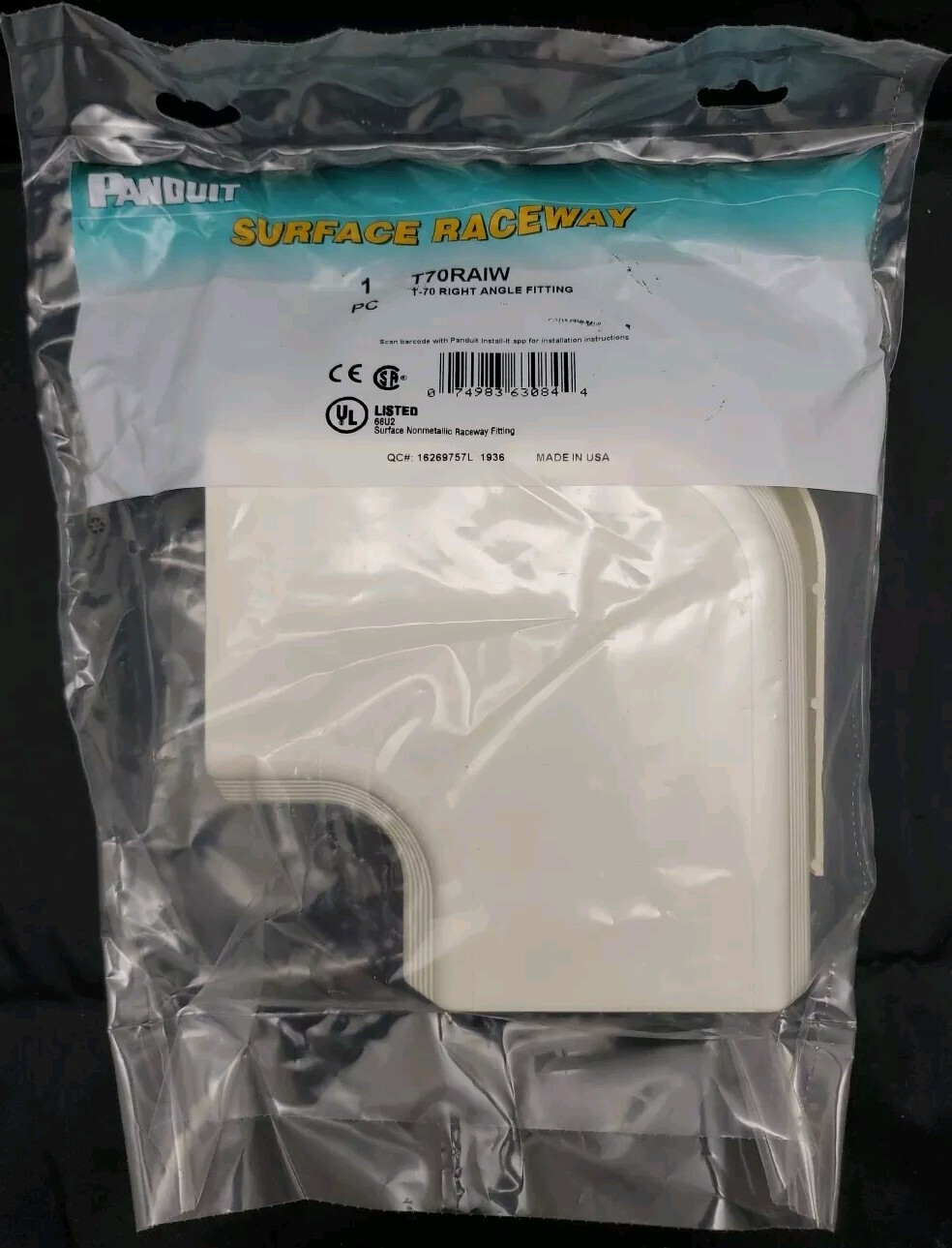 Panduit T70RAIW Off White PVC Surface Raceway T-70 Right Angle Fitting