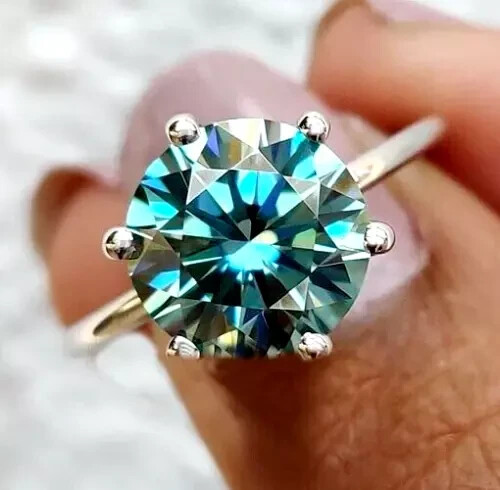 RARE 5.00 Ct Certified Round Cut Blue Treated Diamond Solitaire Ring 925 Silver