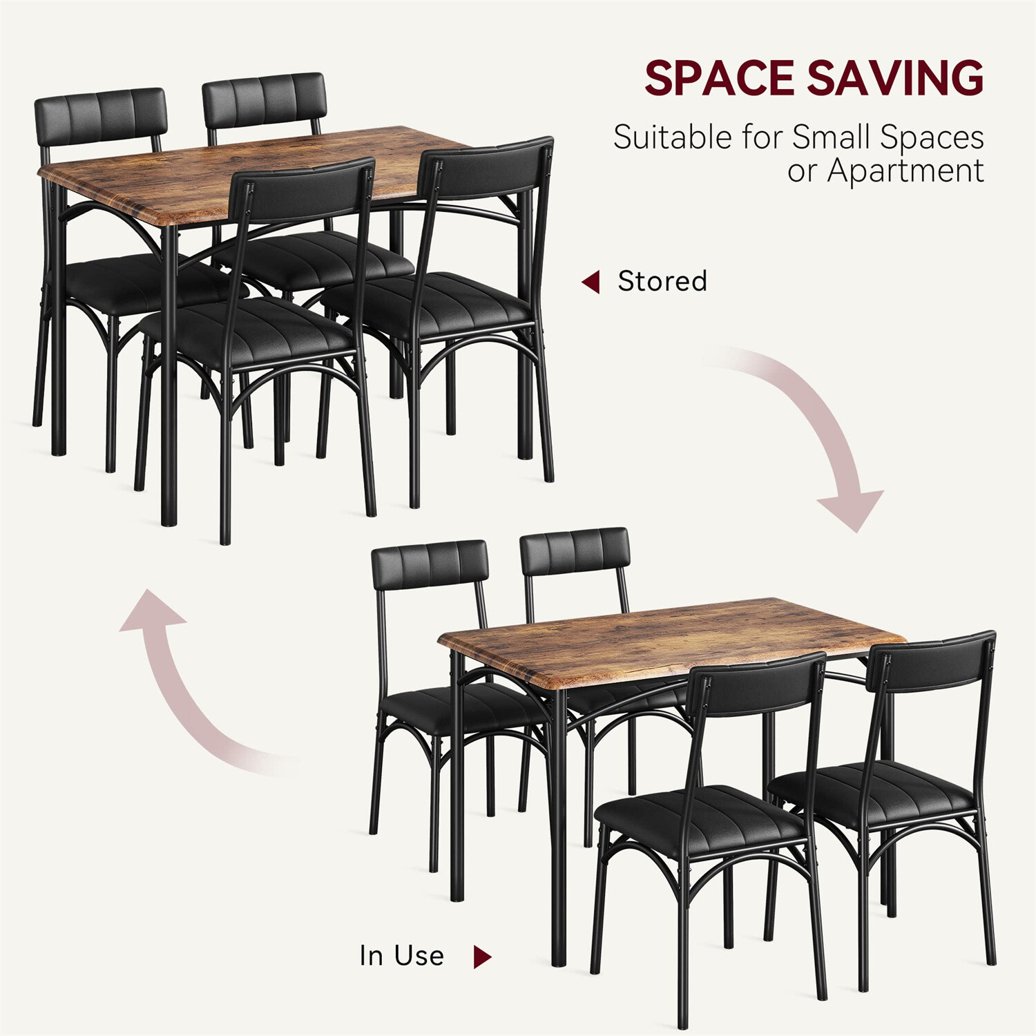 ✈️💒Dining Table Set for 4 Kitchen Table and Chairs Metal and Wood Upholstered C
