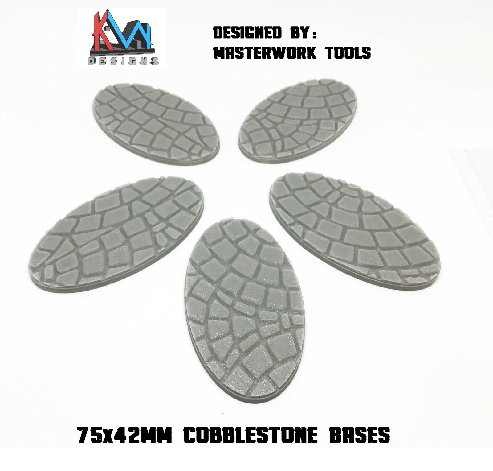 3D Printed - 75x42mm Scenic Cobblestone Cavalry Bases - Set of (5)