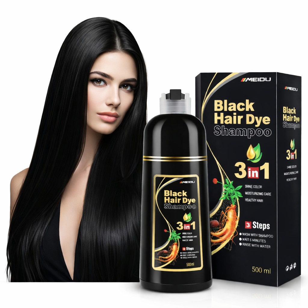 Hair Dye Shampoo for Gray Hair Coverage, 3 in 1 Natural Black Dye for Women Men