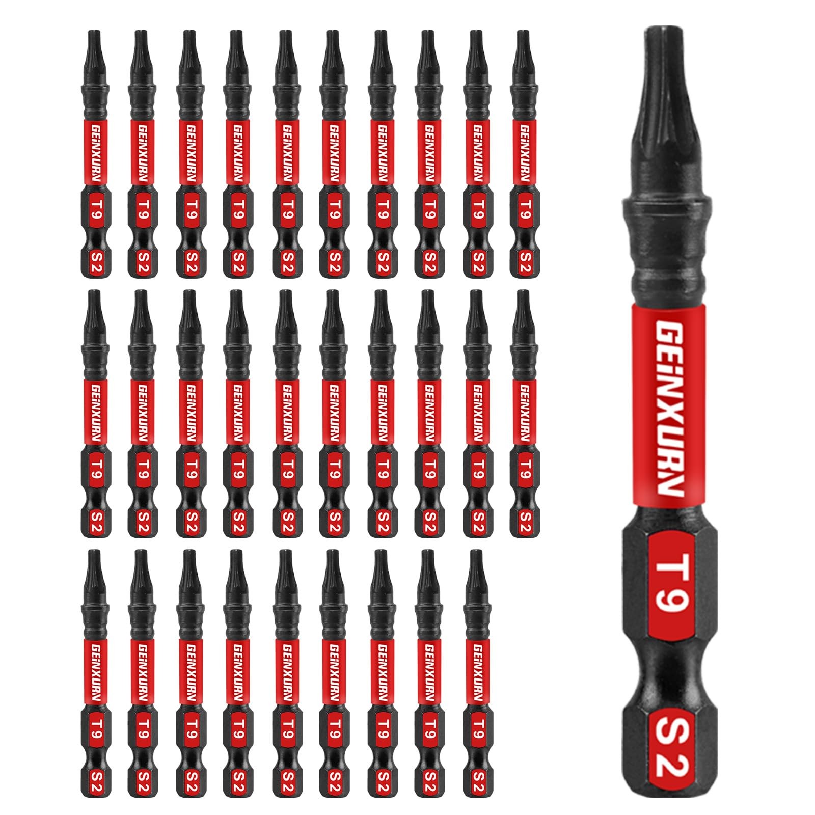 Geinxurn 30 Pieces T9 Impact Tough Magnetic Screwdriver Bit Set, 2 2"-30PCS