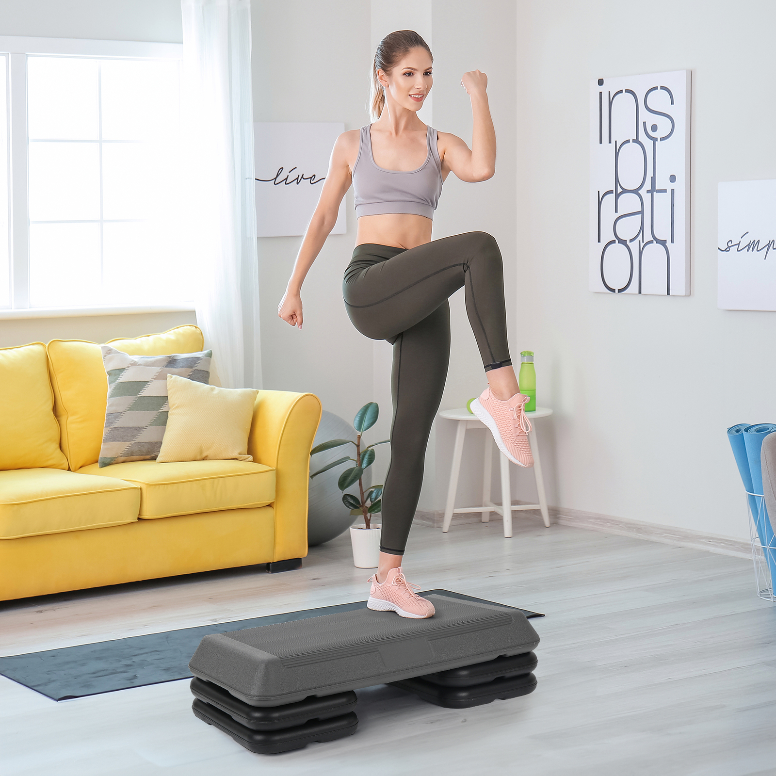 28'' Aerobic Step Platform Exercise Workout Stepper Non-Slip Surface W/4 Risers