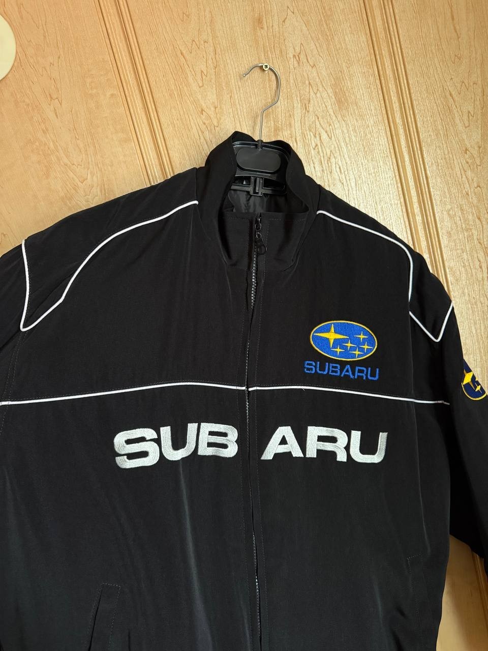 SUBARY WRC RACING RALLY POLYESTER COTTON BOMBER JACKET BLACK VINTAGE MENS SIZE L