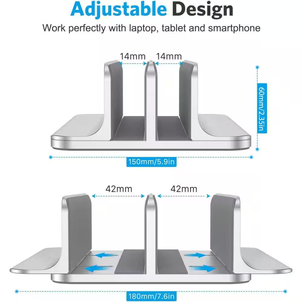 Updated Double Vertical Laptop Stand Adjustable Dock Holder for Macbook Surface