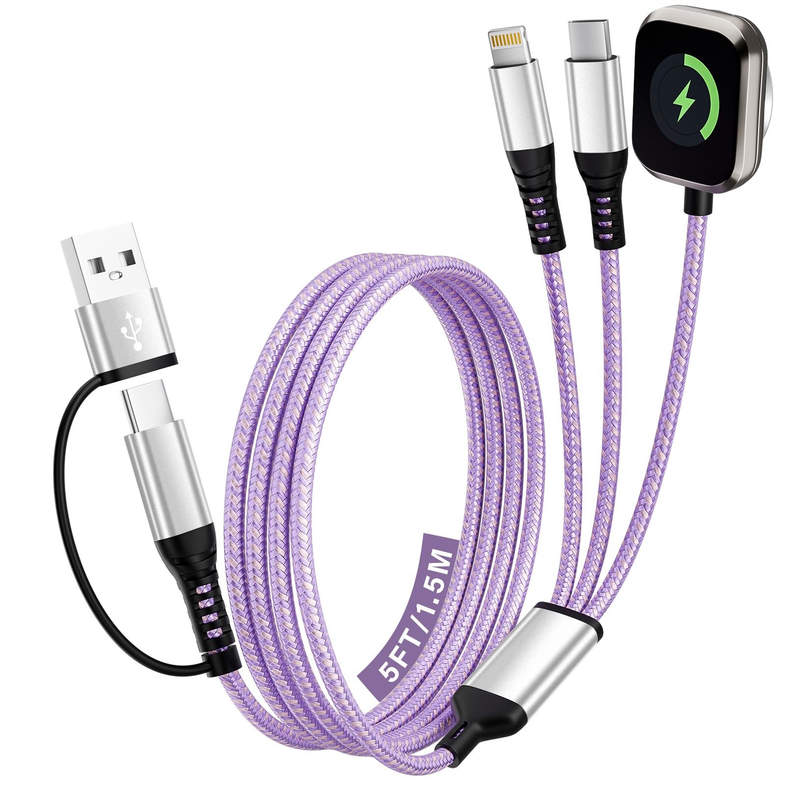Travel Essentials, 3 in 2 USB A/C Cable to iPhone 17 Charger/iWatch Charger/I...