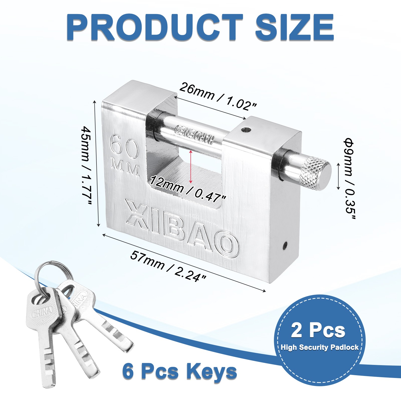 2Pcs Shipping Container Lock with 3 Keys High Security Padlock (2-1/4 Inch)