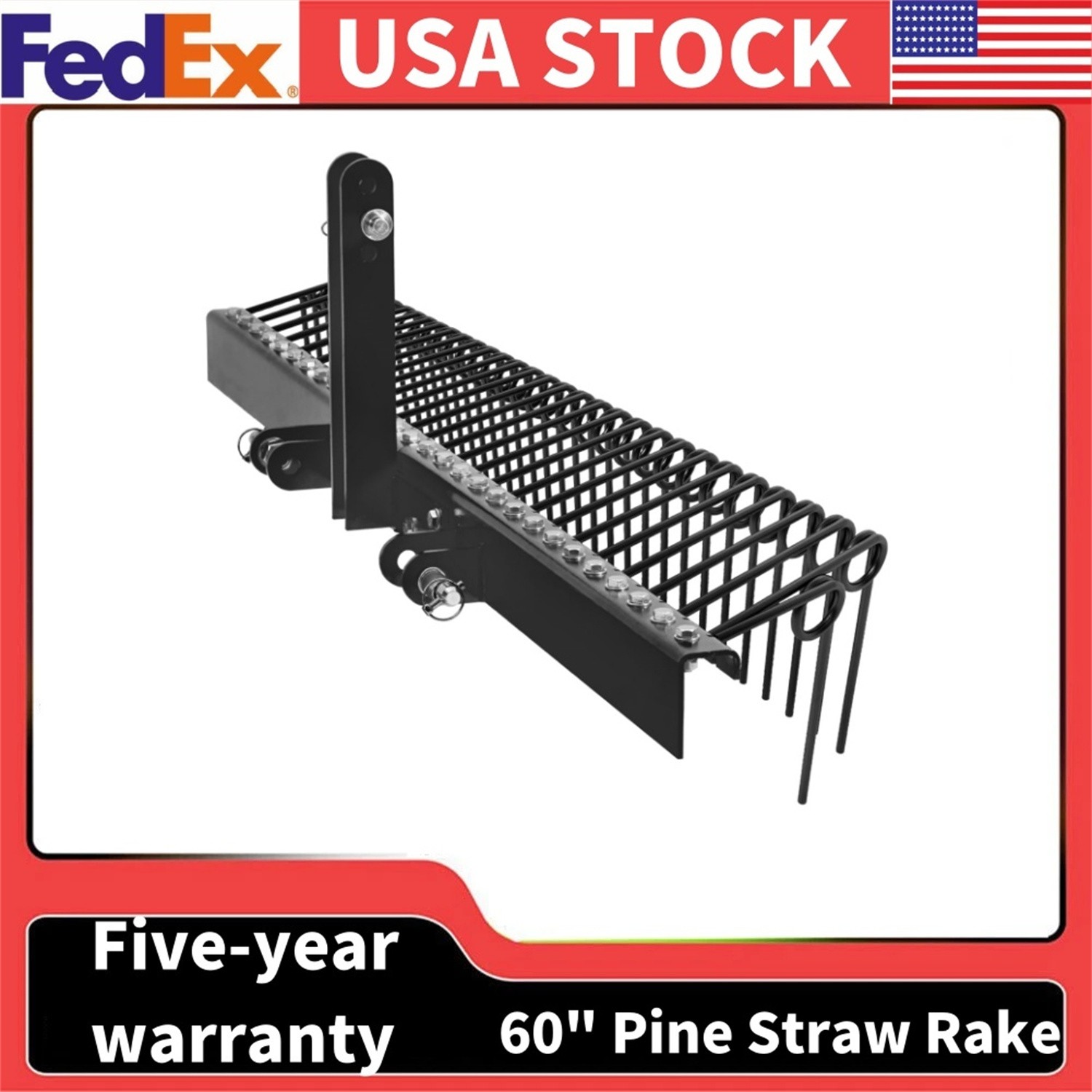 🔥📶60" Pine Straw Rake Landscape Rake W/3 Point Hitch Receiver Attachment 26 Co