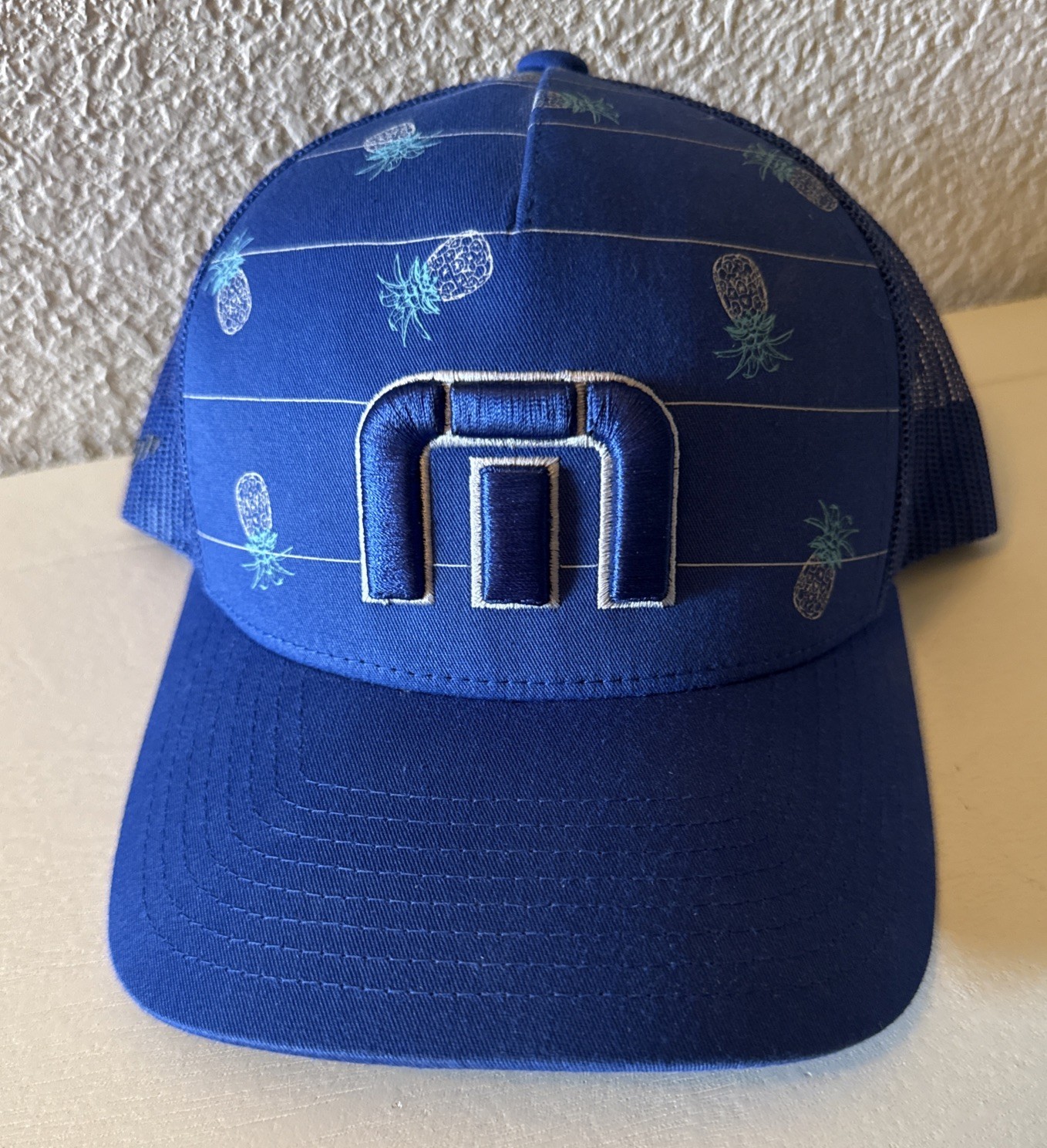 Travis Mathew Blue Big Bend Pineapple Mesh Blue One Size FlexFit Snapback Hat