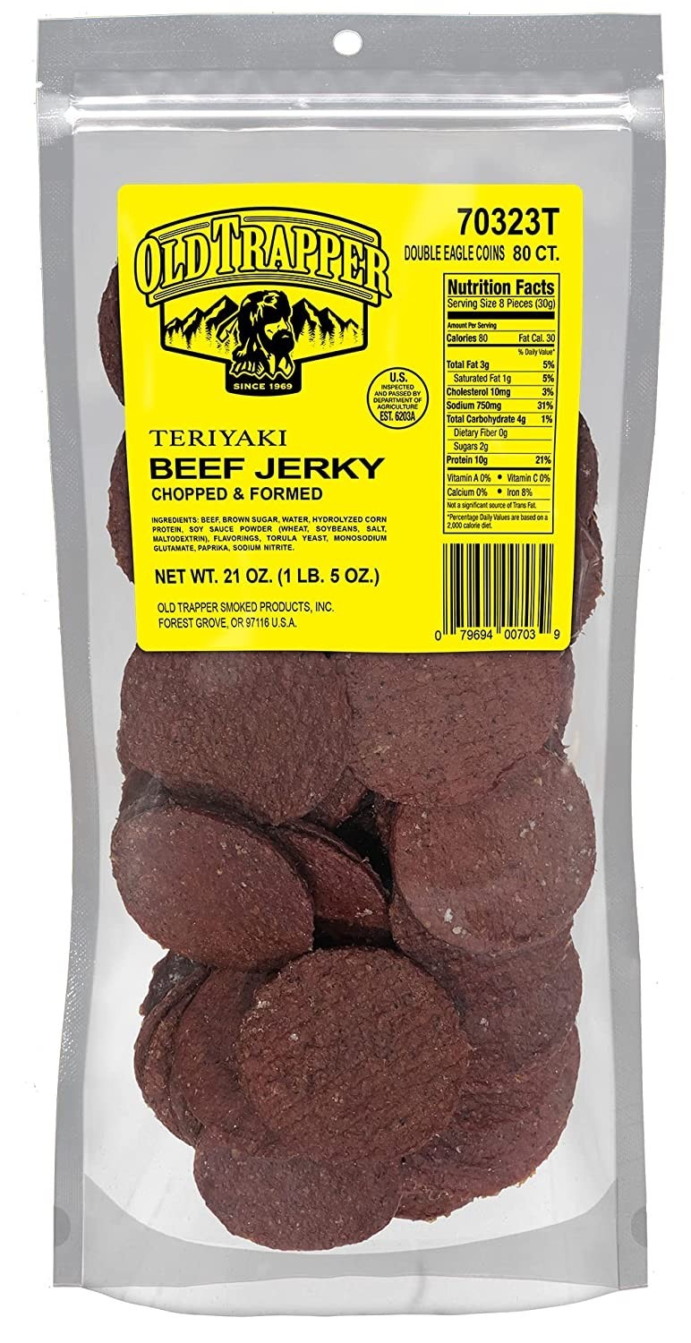 Old Trapper BEEF JERKY ROUNDS 80 ct teriyaki REFILL 1.3 Pounds Double Eagle