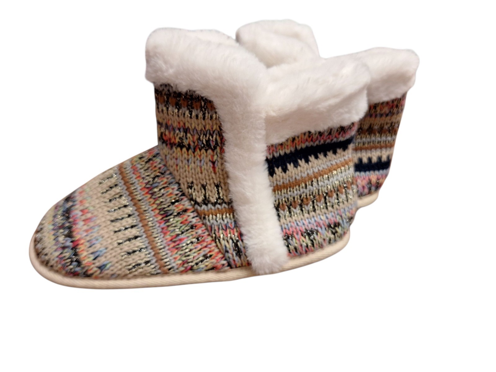 St John's Bay Booties Fur Lined Multicolored Woven Rubber Bottom MED NEW