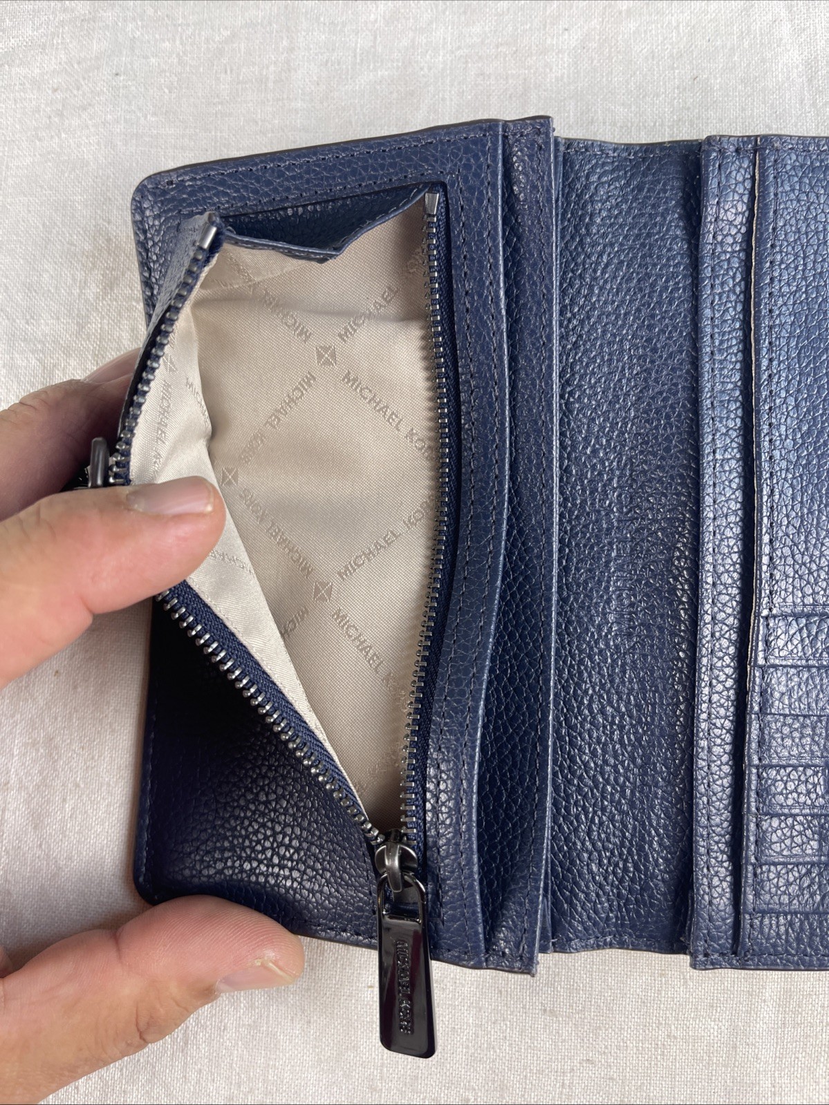 Michael Kors Pebbled Navy Leather Key & Card Holder with Lock Accent Adele