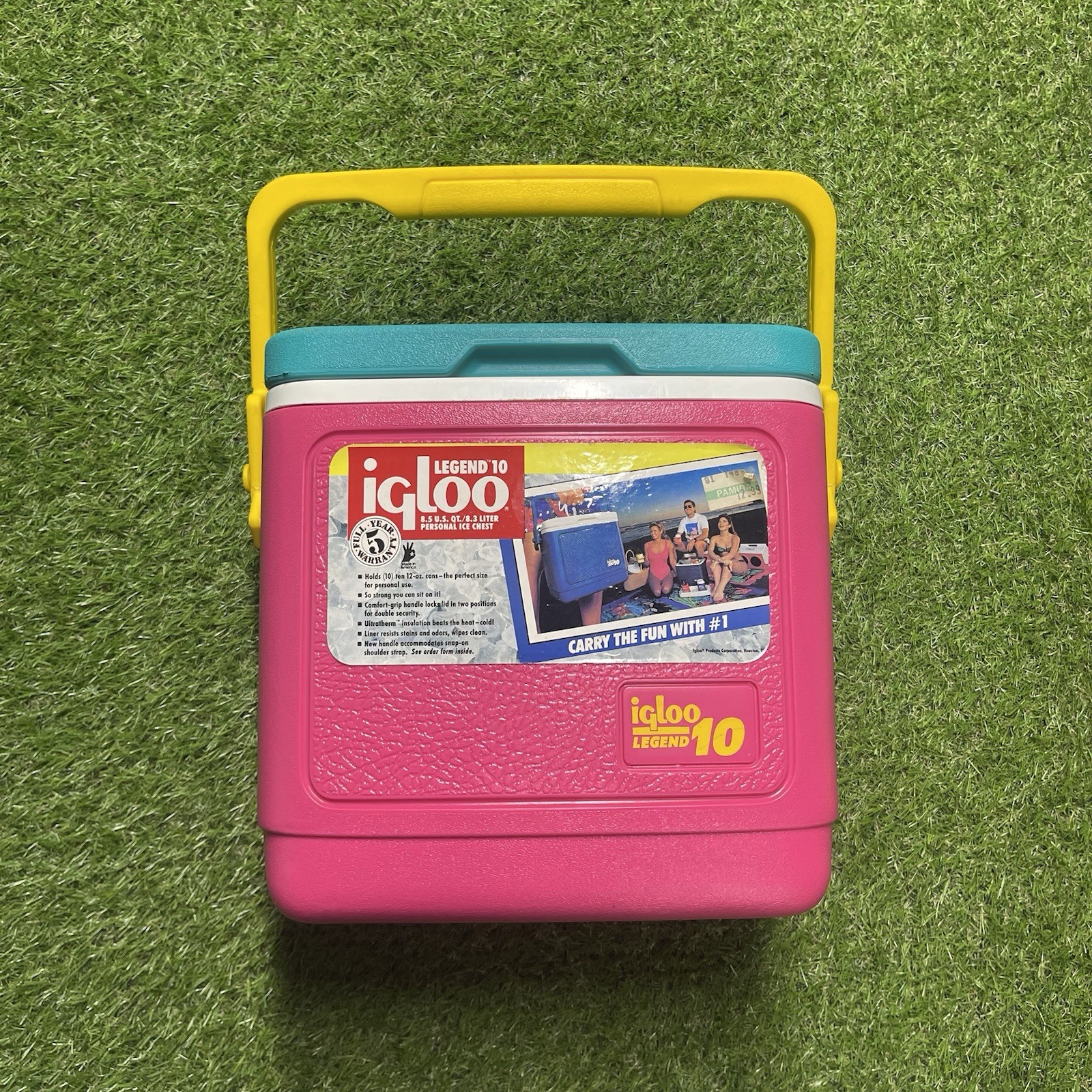 Vintage Retro 90s Igloo Legend 10 Pink Teal Yellow Carrying Cooler