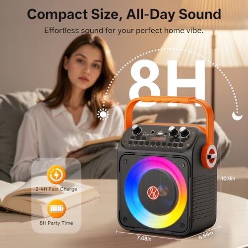 Karaoke Machine, Portable Bluetooth Karaoke Speaker with 2 Wireless Black