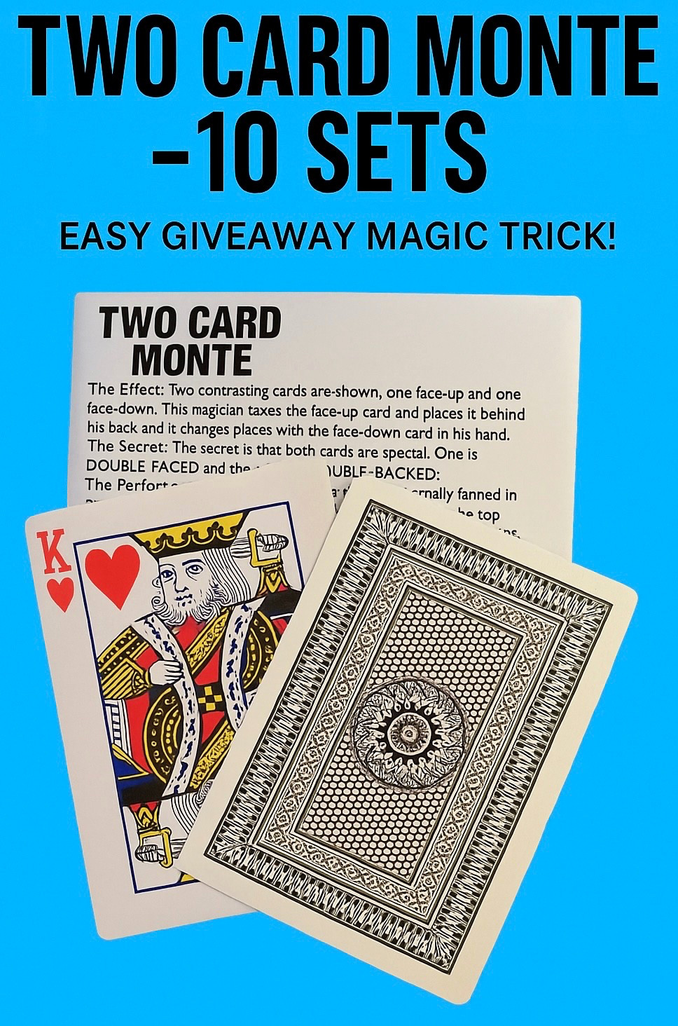 10 SETS TWO CARD MONTE 2 Easy Beginner Magic Trick Bar Con Game Joke Pocket Gift