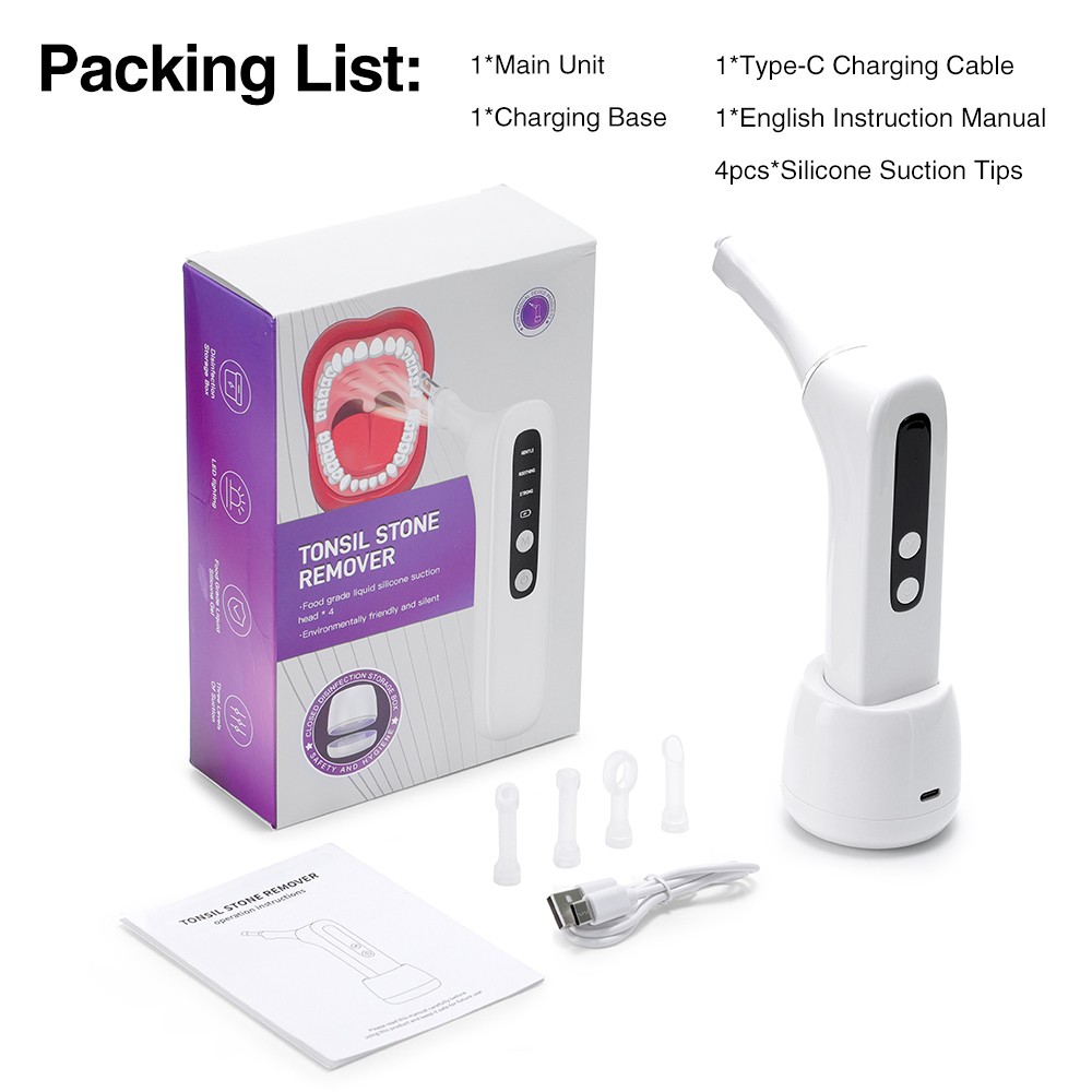 Portable Tonsil Stone Removal Tool with Camera, LED Light & Fresh Breath Rinse