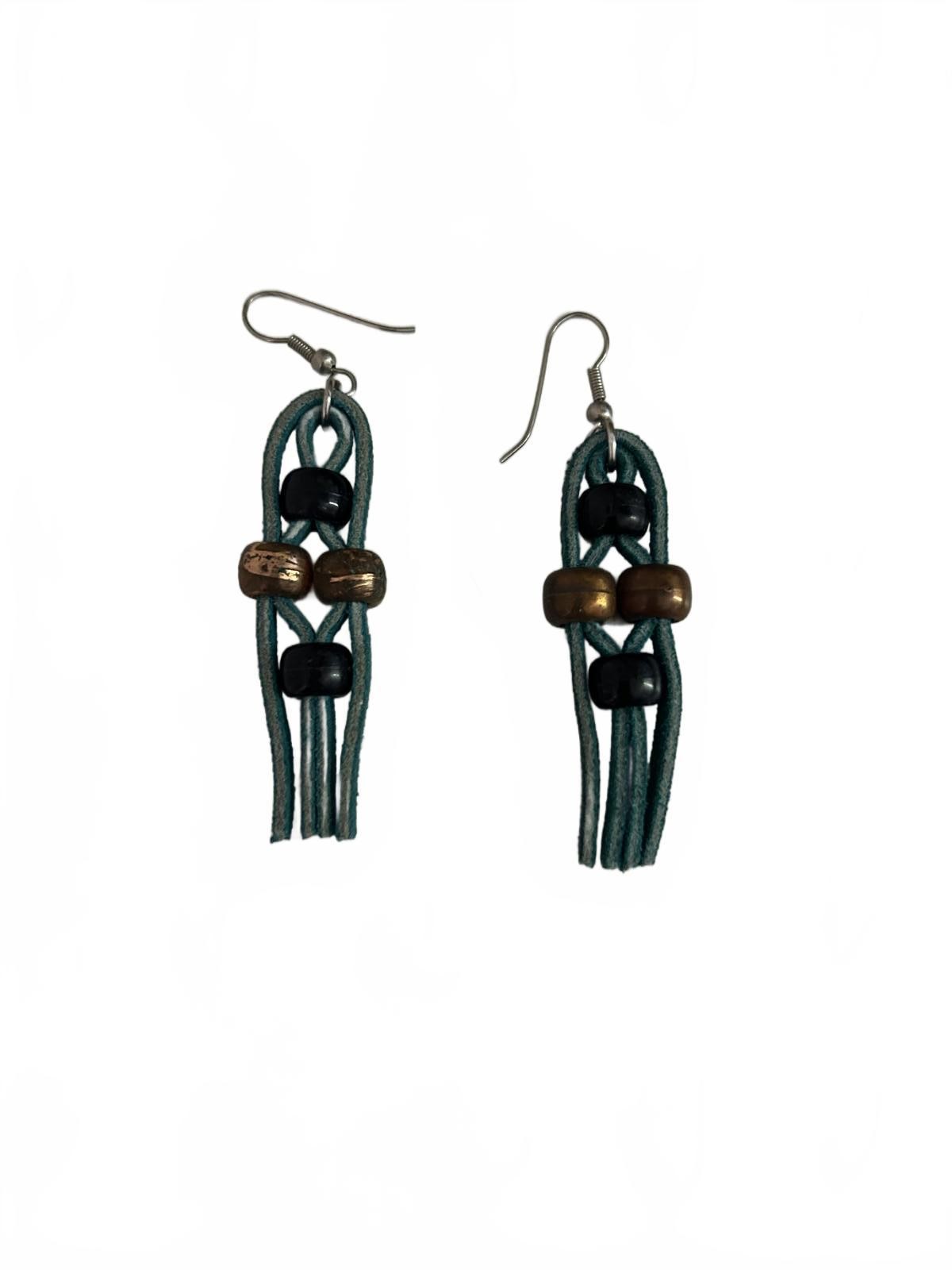 Handmade Bohemian Leather and Bead Dangle Earrings