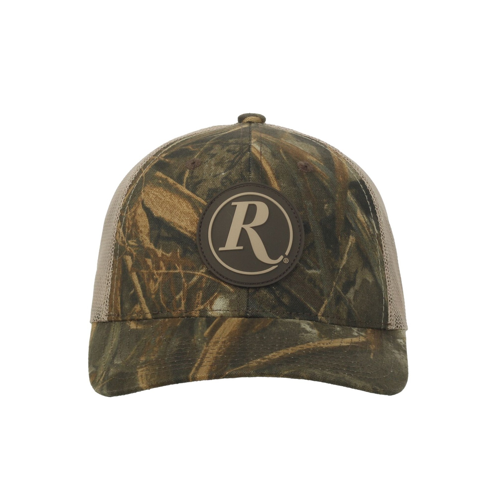 Remington Tan Logo Trucker Hat in Realtree Max-7 Camo Mid Profile, Structured
