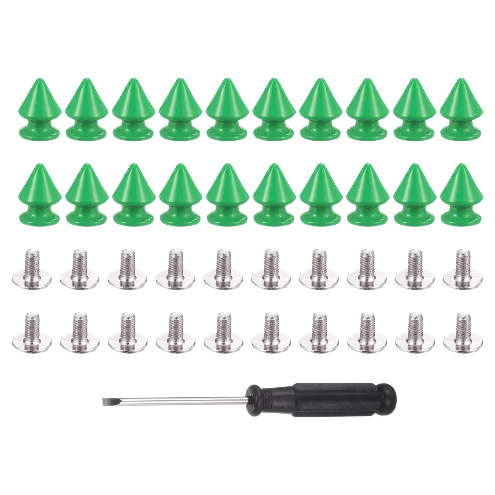 20 Set Metal Tree Spikes and Studs 12mm x 8mm Screw Back Green