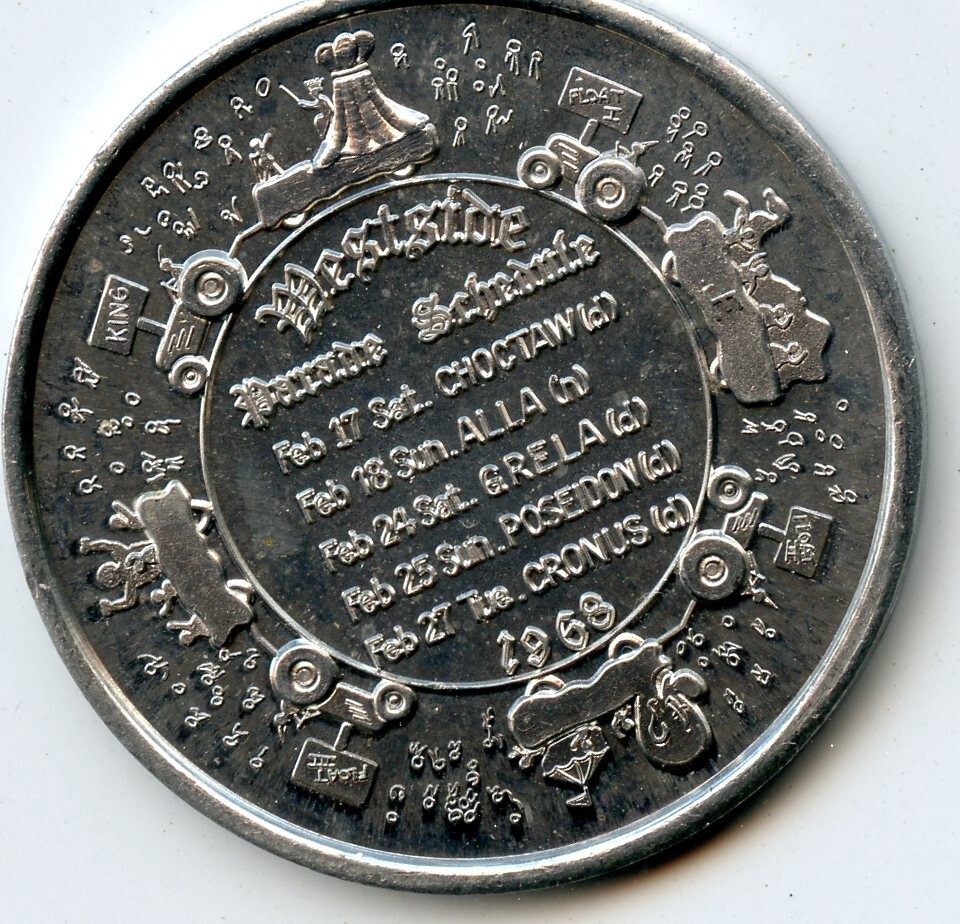 Mardi Gras Doubloon: Westside Parade Schedule 1968