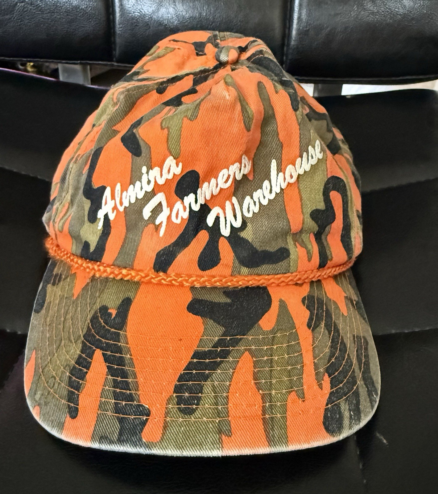 Almira Farmers Warehouse Orange Camouflage Ball Cap Adjust Vintage Distressed