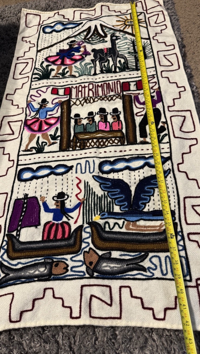 Vintage Peruvian Embroidered Textile Wall Hanging Folk Art Blanket