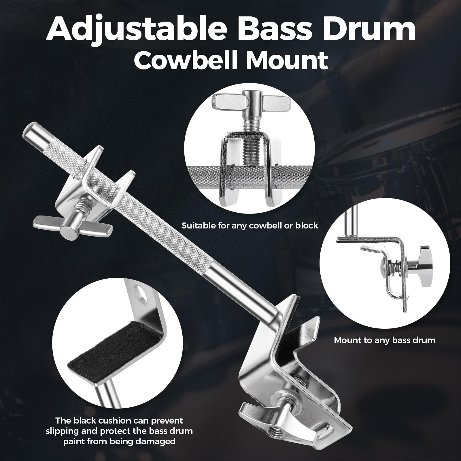 TENTOTEN Cowbell Clamp for Bass Drum Hoop Mounting，Cowbell Mount with Par