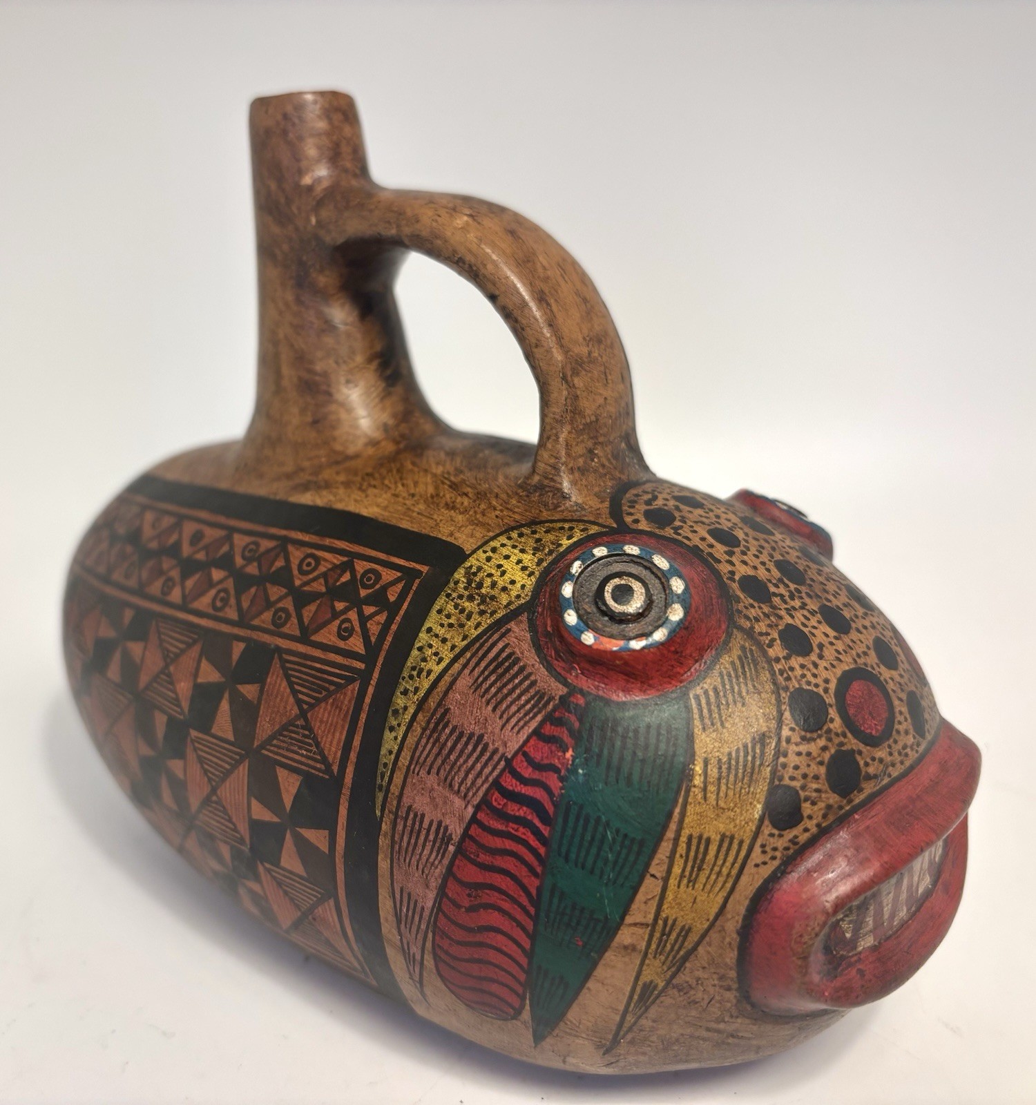 Nazca Pottery [REPLICA Peru] - Painted  Fish Replica of Ancient Peruvian Vessel