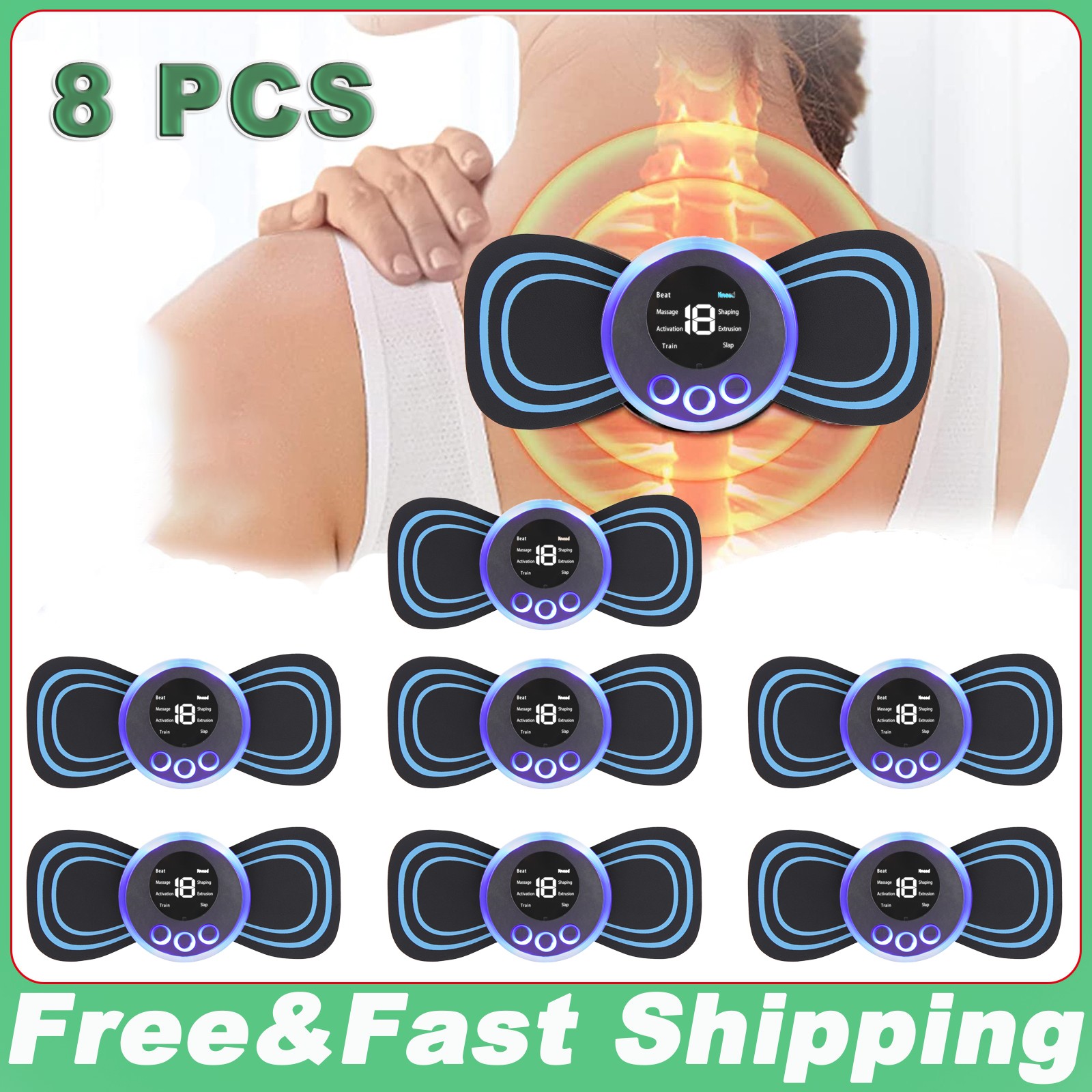 8PCS Portable Electric Neck & Back Massager Compact, Dual-Speed Body Stimulator