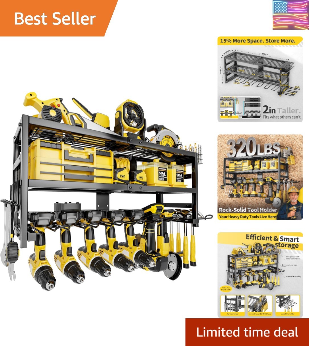 Power Tool Organizer Wall Mount 320 lbs 3 Layers
