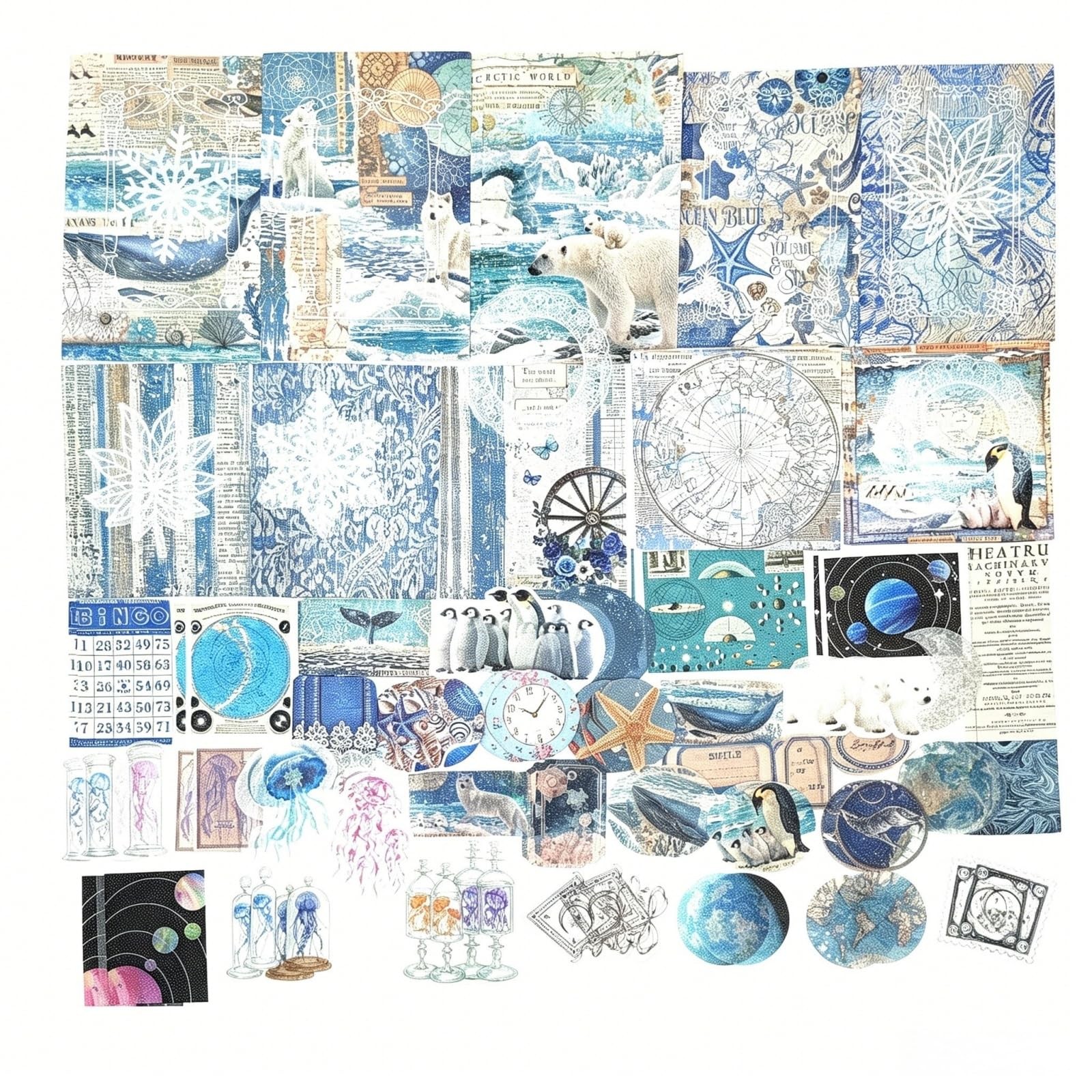 Esweny 100 PCS Vintage Ephemera Pack Journaling Scrapbooking Large, Ocean