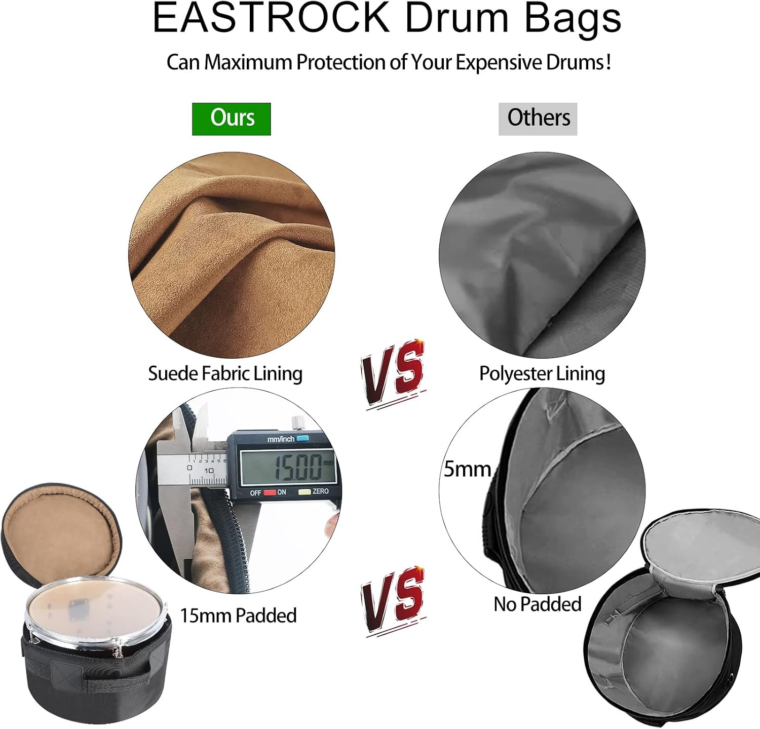 10" X8" Tom Drum Bag, Tom Drum Cases 15 Mm Thick Padding | Multi-Layer