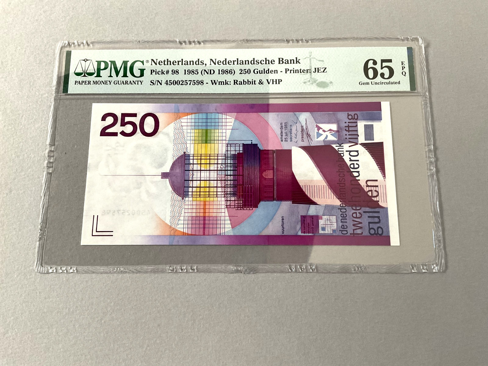 Netherlands 250 Gulden P-98 ND(1986)  PMG 65 EPQ