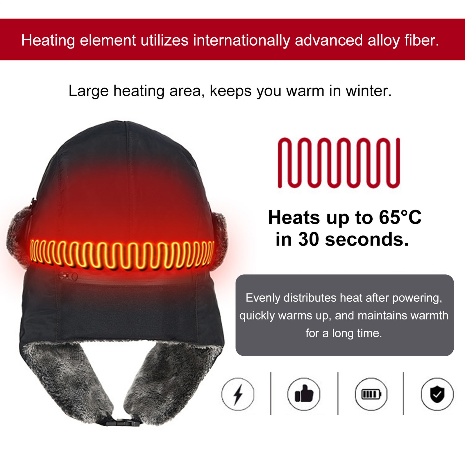 Winter Hat USB-Powered Warm Headgear Windproof Thermal Ear Protection Hat