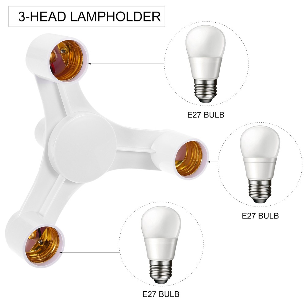 2 Pcs Light Conversion Socket E27 Triple Household Lampholder Adapter