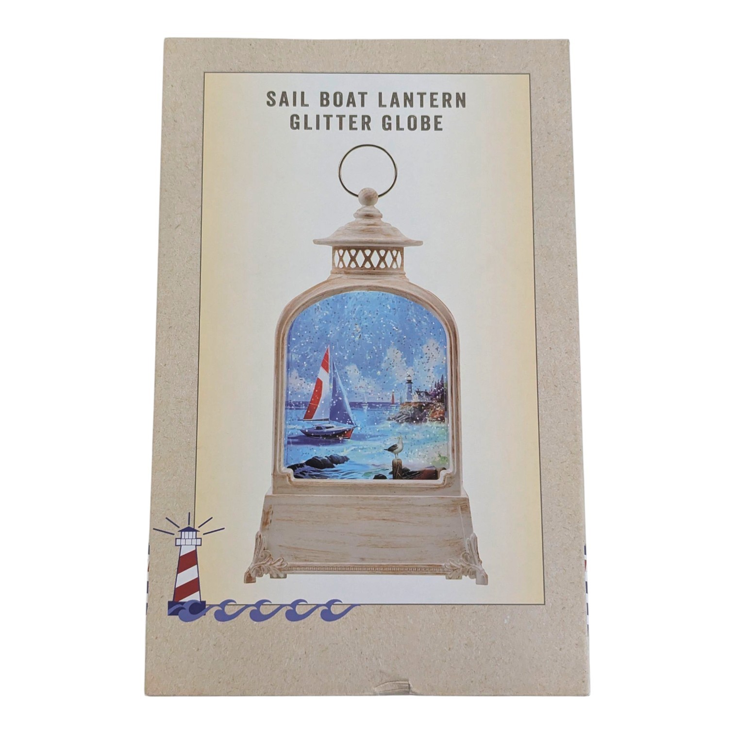 Cracker Barrel Sail Boat Lantern Glitter Globe 5.75" x 3.63" x 9.88" Decor BNIB