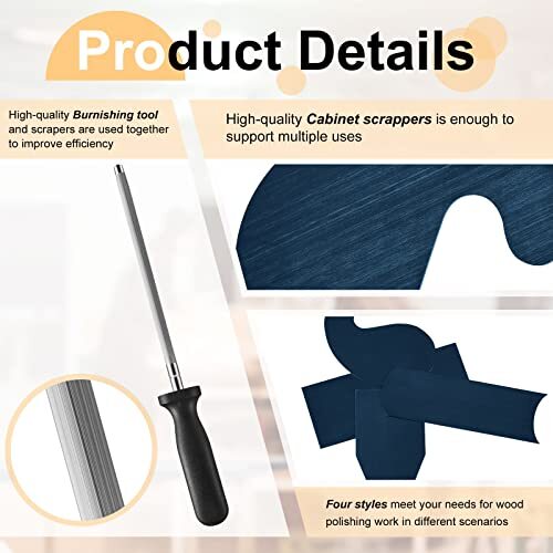 Cabinet Scraper Burnisher with 4 Pack Scraper Set for Woodworking Carving Tools
