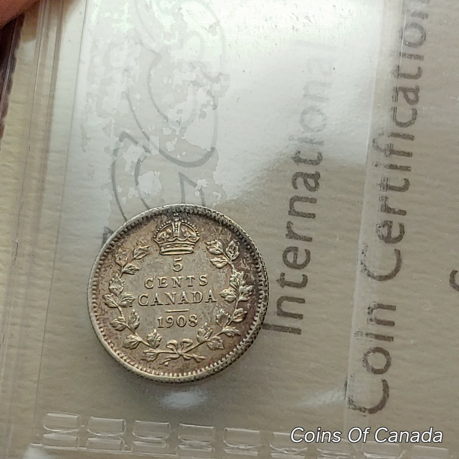1908 Canada 5 Cent Coin - Old Graded ICCS AU-50 Large 8 Variety #coinsofcanada