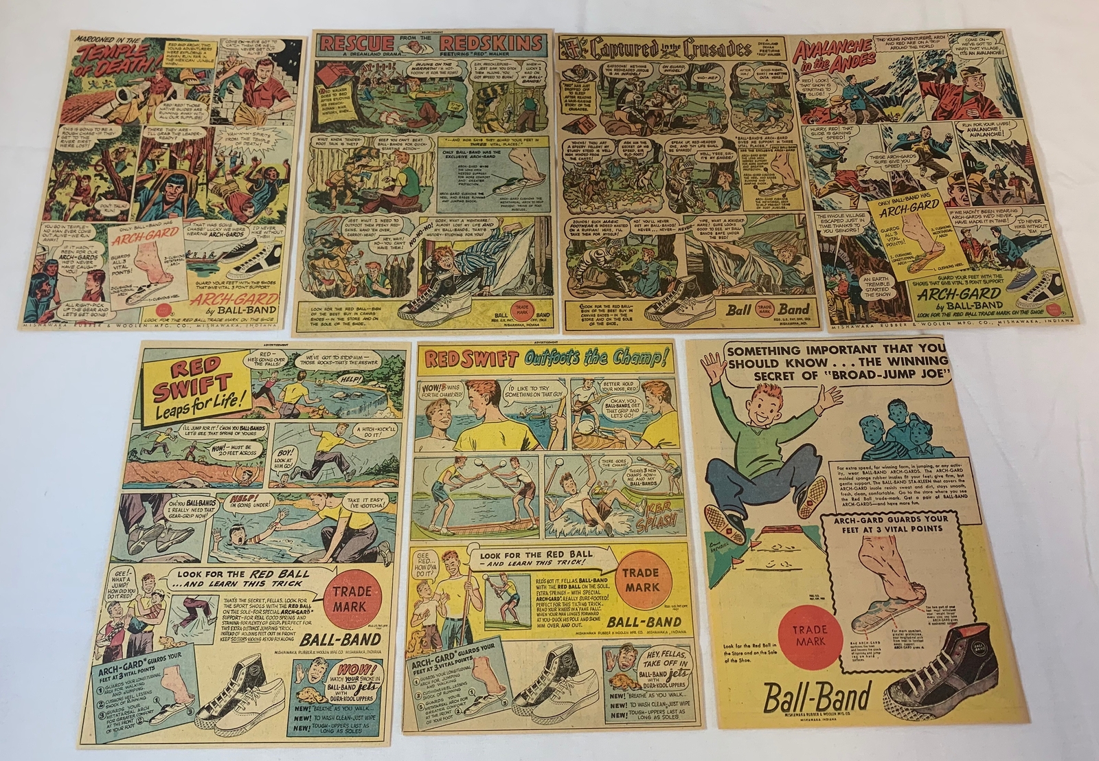 lot of seven 1940s-1950s BALL-BAND tennis shoes cartoon ads