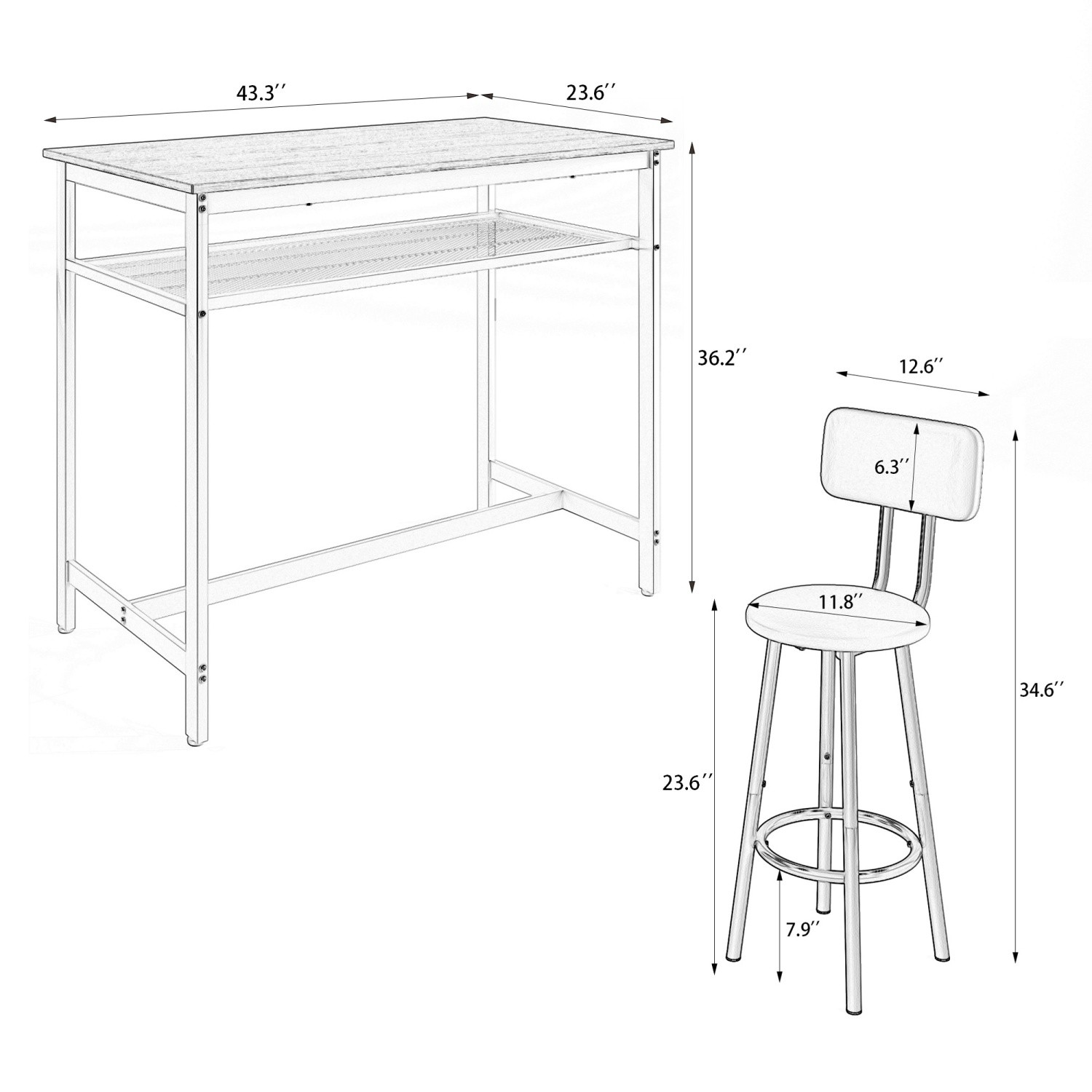 5 Piece Bar Table Set Kitchen Counter Height Table Dining Table w/ 4 Bar Stools