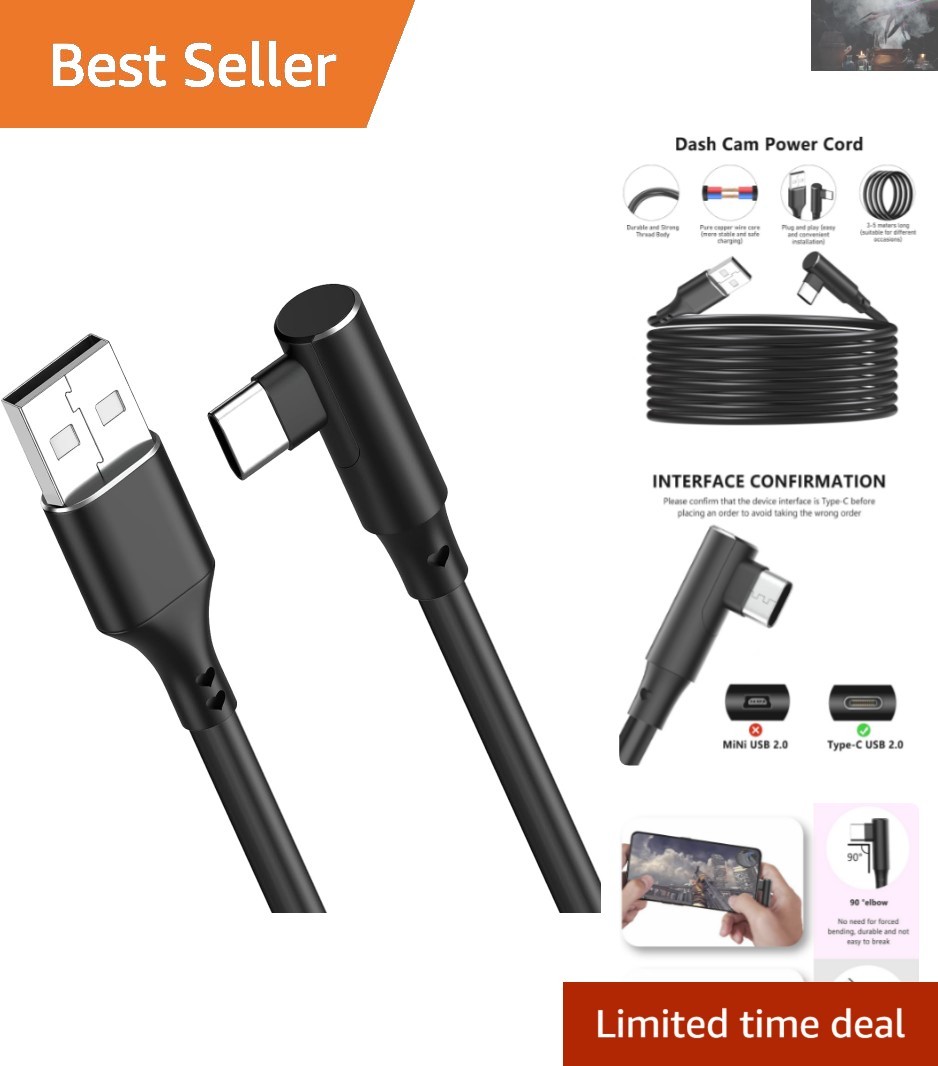 Versatile 9.8ft USB-C Dash Cam Power Cable - Compatible with All Type-C Devices