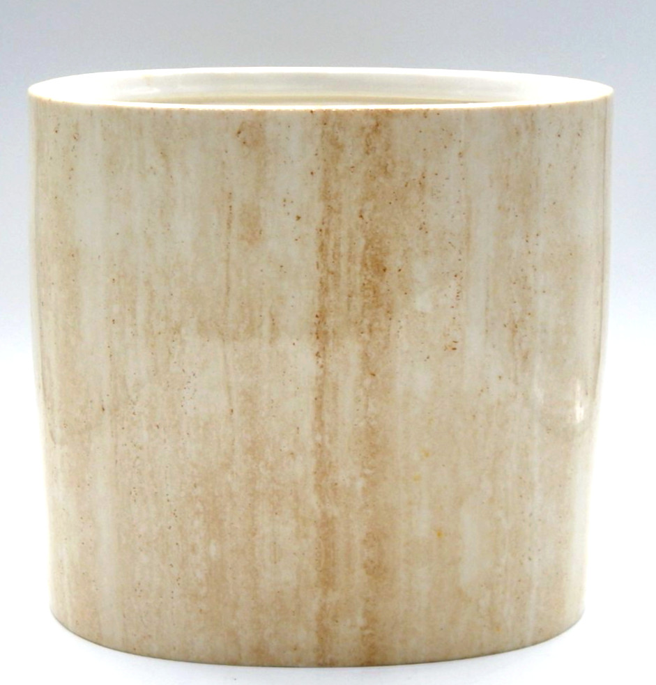 Heavy Ceramic Wastebasket 11" Oval Trash Can Stone Marble Style Finish