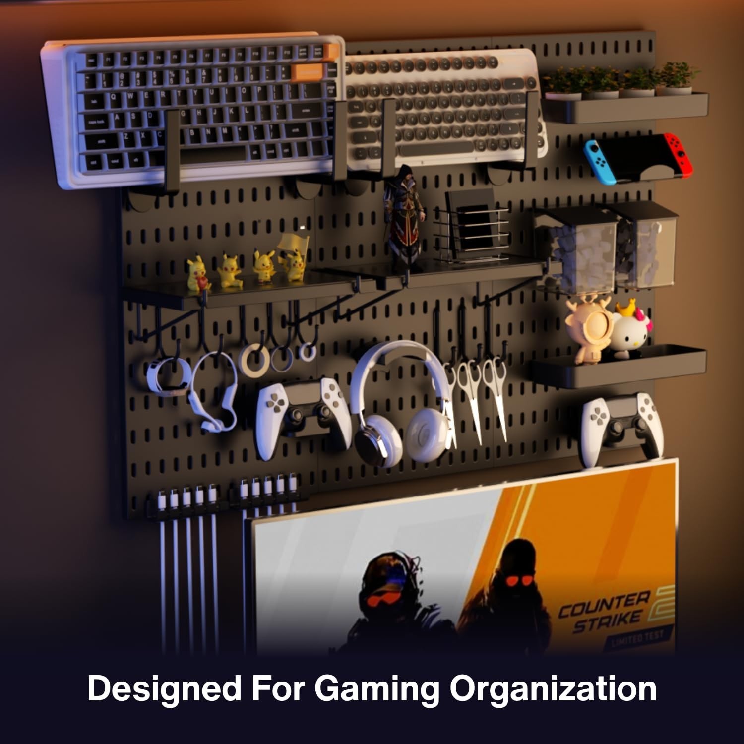 Pegboard Wall Organizer Black 33"x22" for Gaming Accessories